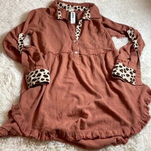 Umgee Canyon Clay Top with Animal Print Accents-Shirt-Tunic-S-New